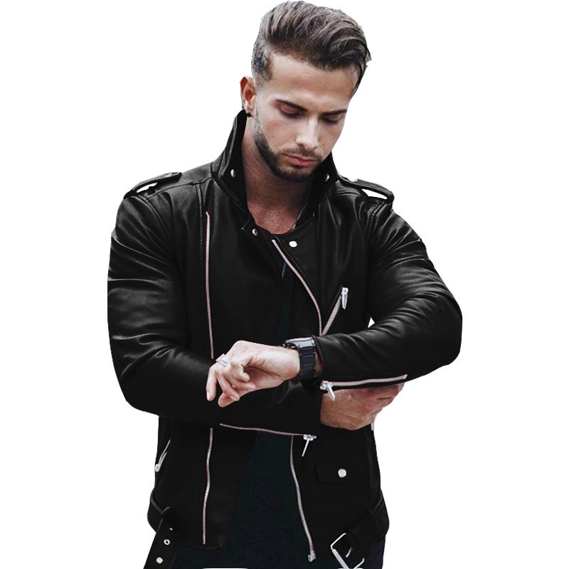 Men's autumn and winter new leather jacket with fashionable lapel zipper motorcycle leather jacket_voghion.com