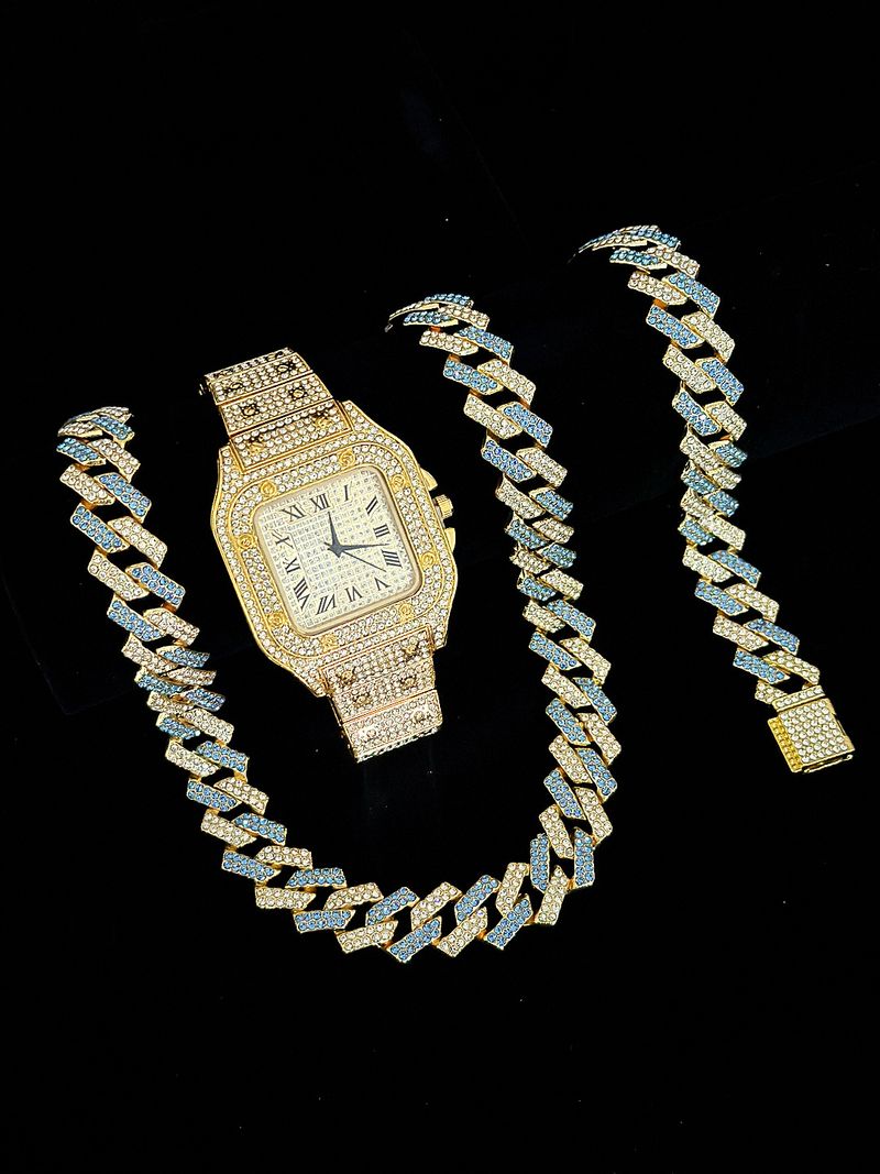 Men And Women's Jewelry - Stylish Square Watch Pendant Cuban Chain Necklace, Hip Hop Fashion Accessory, Trendy Unisex Gift, Gold And Silver Options_voghion.com