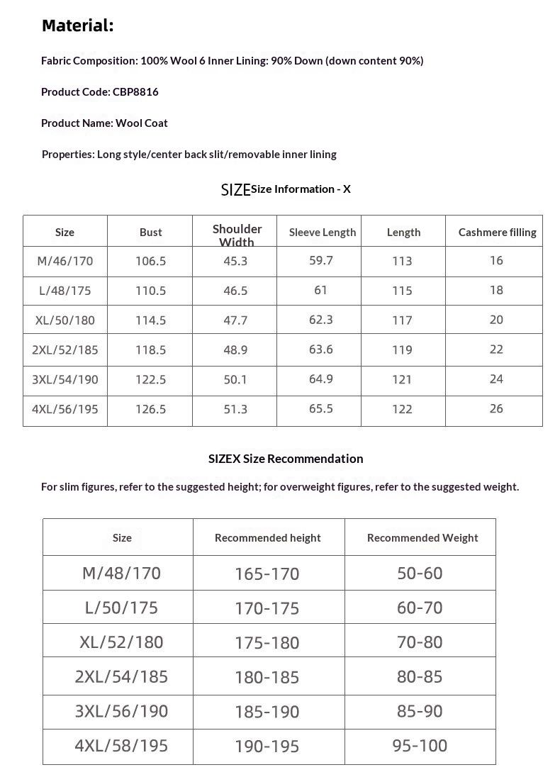 Hue Hue 100% Wool Men's Double-Breasted Over-the-Knee Long With Detachable White Goose Down Liner High Double-Sided_voghion.com