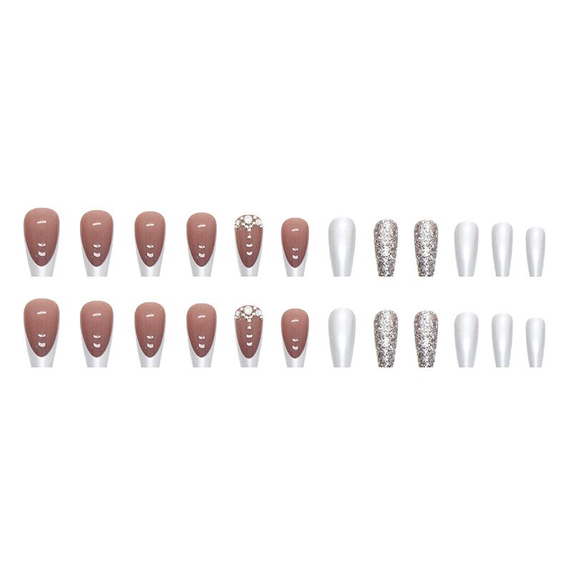Nail Art & Tools Flash Pile Diamante Argento Perlato Francese Nobile Lusso Unghie di media lunghezza Unghie alla moda per le donne_voghion.com