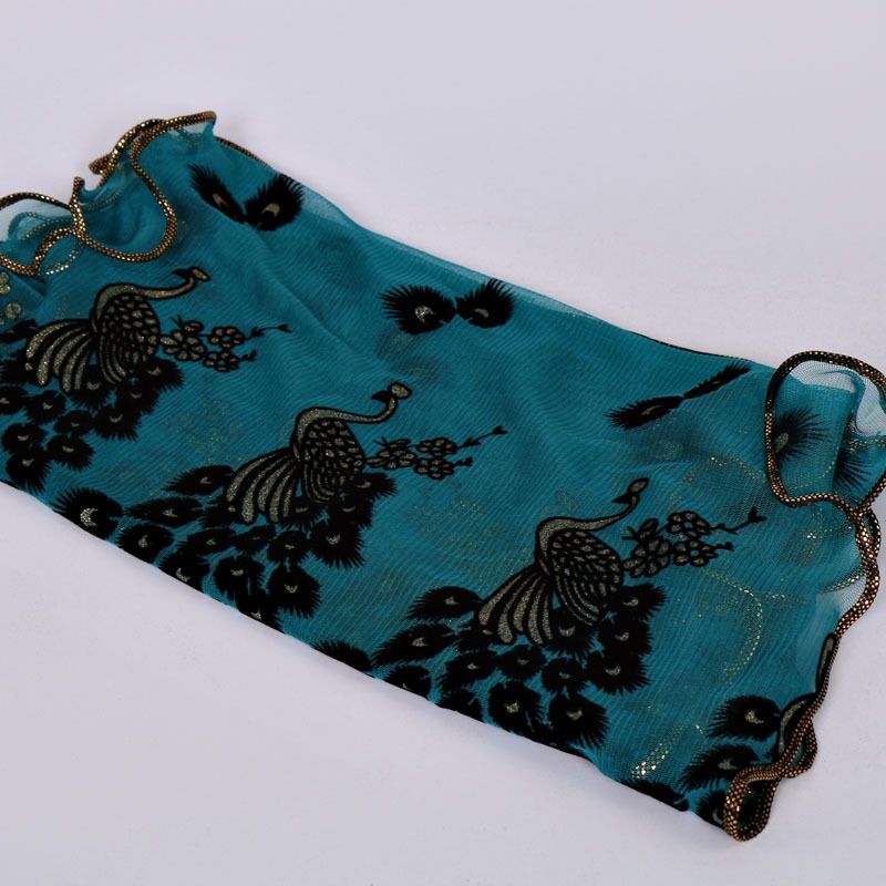 Peacock Plush Breathable Long Scarf With Gold Foil And Lace Edging For Women_voghion.com