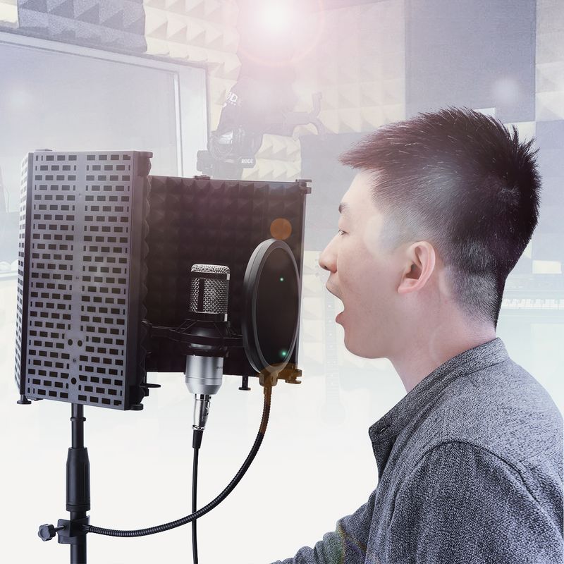 Microphone Isolation Shield 5-Panel Wind Screen Foldable 3/8" And 5/8" Threaded High Density Absorbing Foam For Live_voghion.com