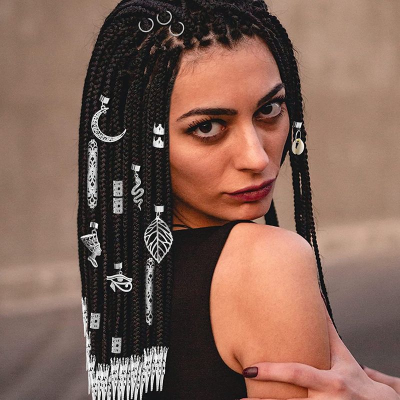 Fermagli e forcine per capelli, 107 pezzi di set fai da te per dreadlocks, accessori per capelli lunghi con cristalli, accessori per capelli in argento, perline pendenti, accessori per trecce per parrucche fai da te_voghion.com
