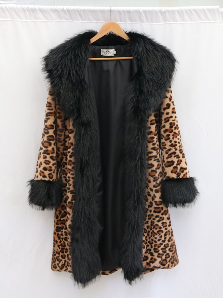 Women's Clothing Leopard Fur Coat Long Mink Coat Fox Fur Large Fur Collar Winter Warm Windbreaker Loose Large Size_voghion.com
