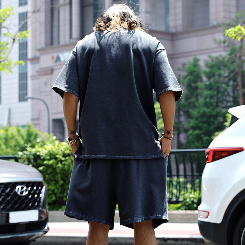 2024 grand ensemble décontracté ample manches courtes T printemps/été shorts couleur unie vêtements pour hommes_voghion.com