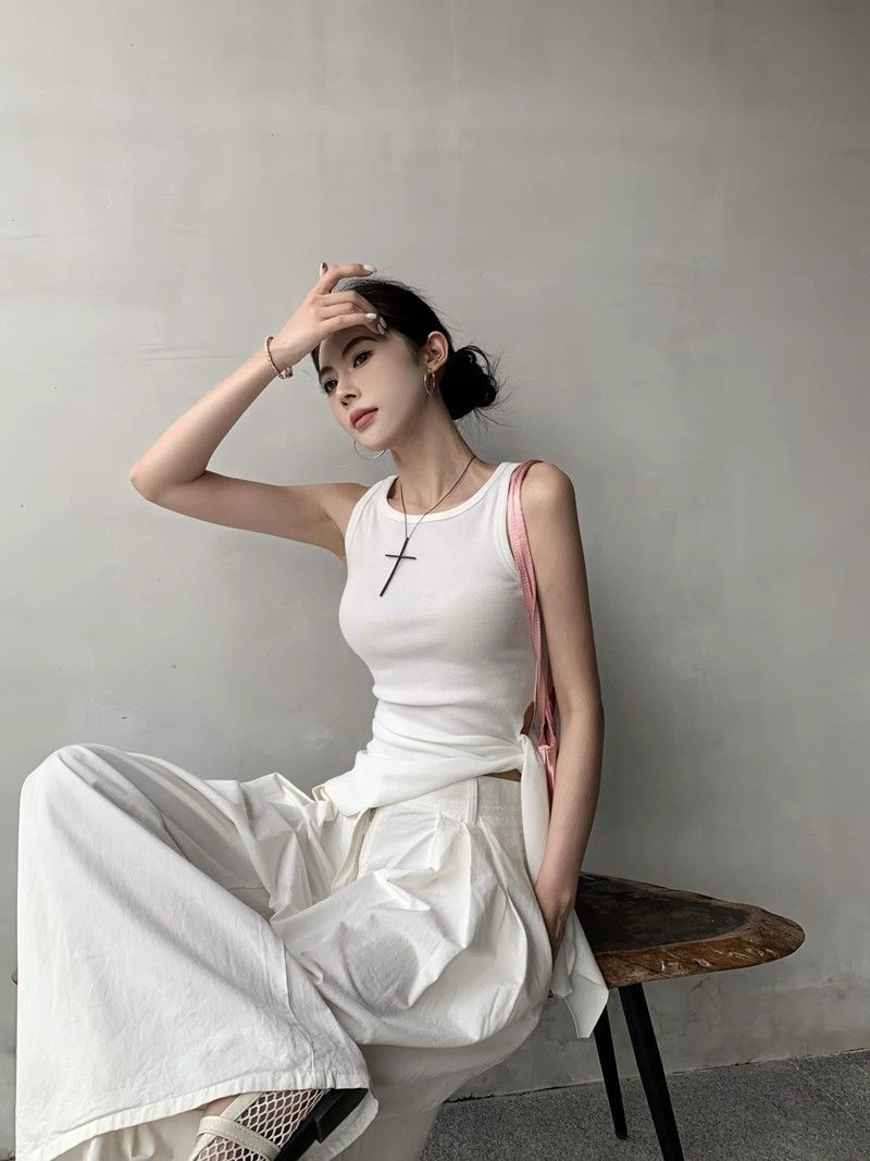 Top estivo asimmetrico da donna con spalline sottili – Canotta senza maniche alla moda con corsetto e cintura in vita_voghion.com