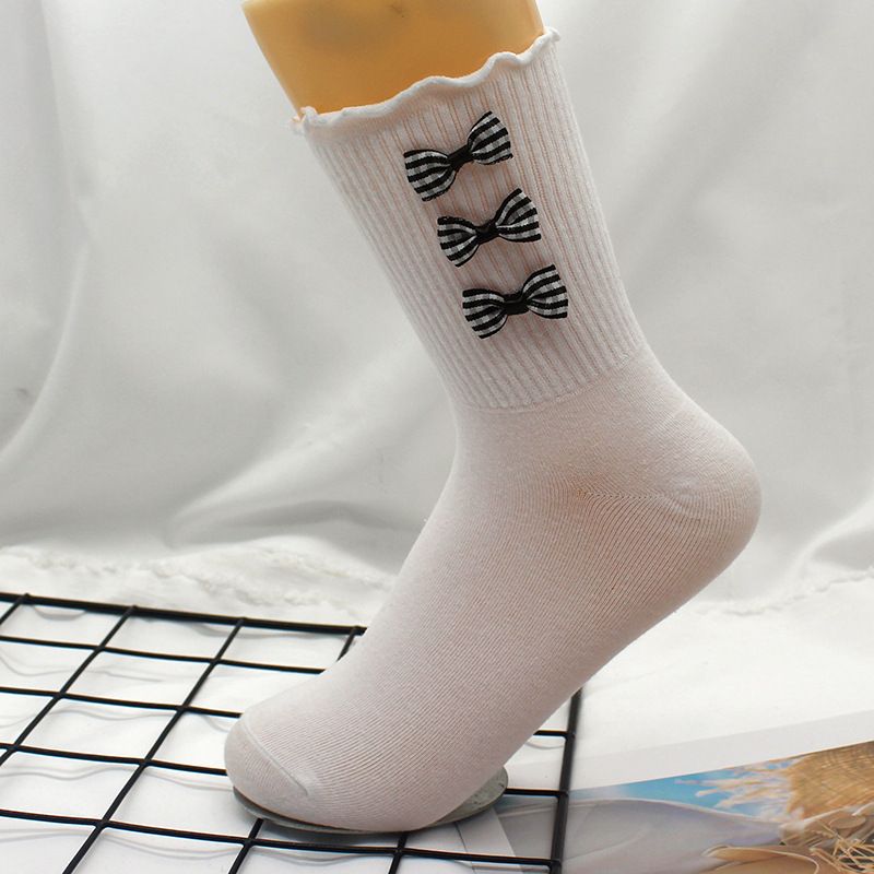 Calzini Nuovi Calzini Lolita Calzini da principessa morbidi e carini da donna Calzini tubolari in pizzo Calzini da donna con fiocco bianco e nero_voghion.com