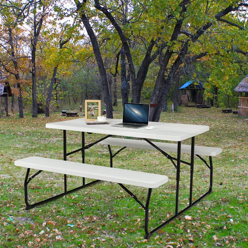 Indoor And Outdoor Folding Picnic Table Bench Set With Wood-like Texture_voghion.com