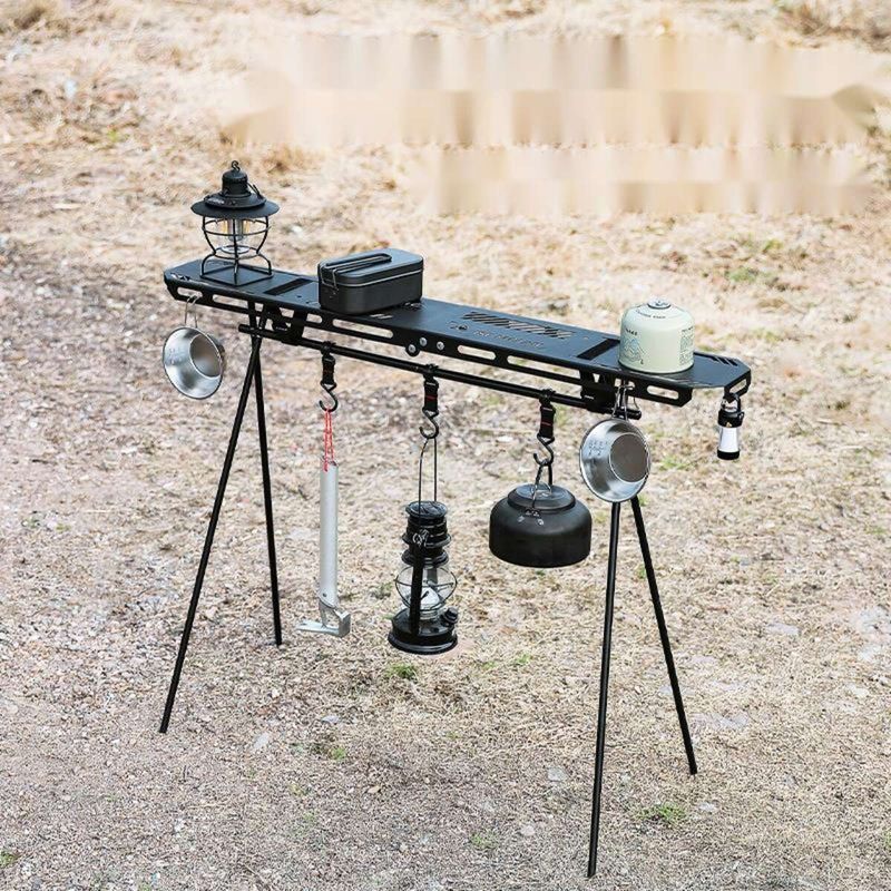 Dreieckiges Gestell für Camping im Freien, Haken für Metalltablett, faltbares Tischschichtbrett, tragbares Geschirr-Aufbewahrungsgestell_voghion.com