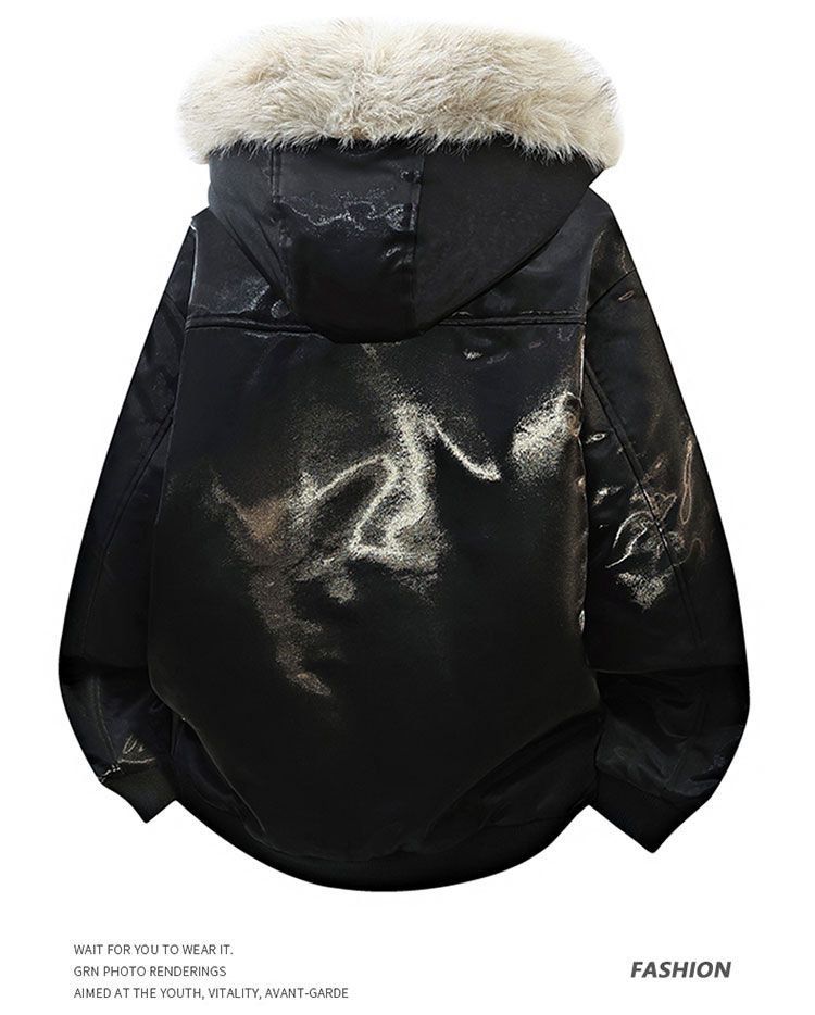 Giacca streetwear premium con cappuccio in pelliccia sintetica – Cappotto in cotone spesso per uomo_voghion.com