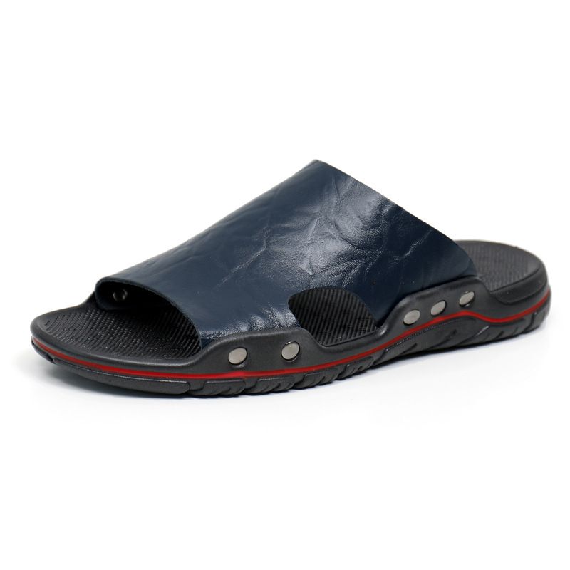 Große Größe 48 Ein-Wort-Hausschuhe für Männer zum Tragen zu Hause, Sandalen mit offener Spitze, Watstrand S, Hausschuhe aus Rindsleder, Herren_voghion.com