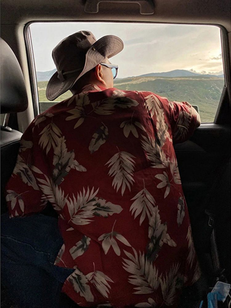 Camicia hawaiana in seta ghiacciata con stampa floreale, a maniche corte, per l'estate, per le vacanze in spiaggia in Thailandia, stile maschile_voghion.com