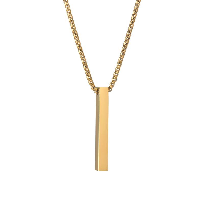 Trendy Jewelry Stainless Steel Hip Hop Rectangular 3D Necklace Versatile Pendant Couple Sweater Chain_voghion.com
