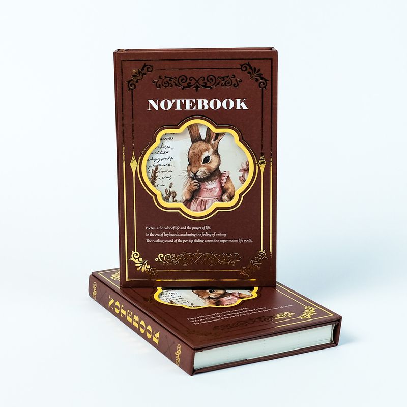 Education & Office Supplies New Bronzing Vintage Rabbit Notebook Portable Triple Folding Journal Cross-border Best-selling Record Book_voghion.com