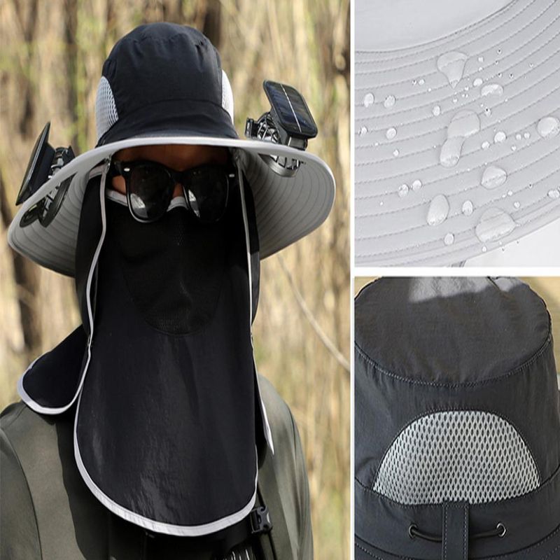 Solar Neck Flap Hat - UV Protection With Cooling Fan_voghion.com