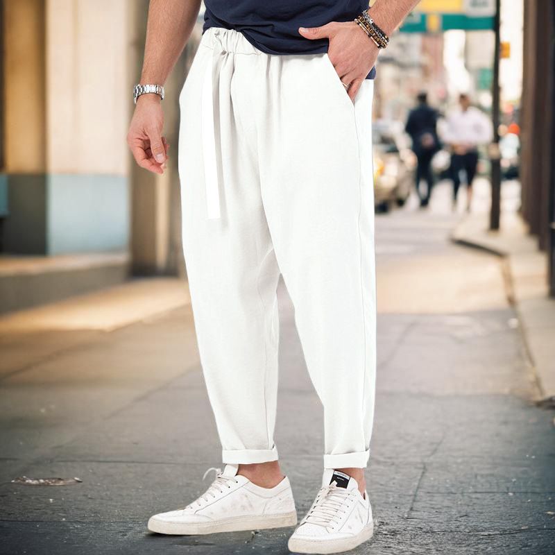 New men's sports casual trendy and fashionable, solid color, Haren pants, hanging style, plus size pants for men_voghion.com