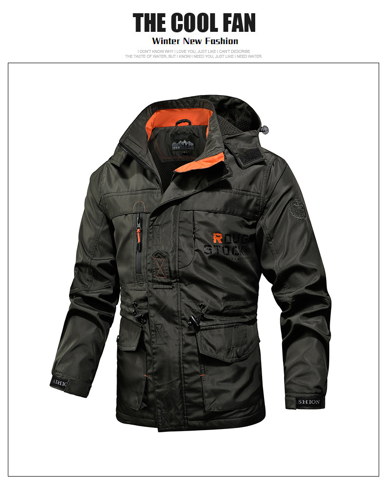 Men's solid color side seam pocket loose type beltless casual hooded men's trench coat_voghion.com
