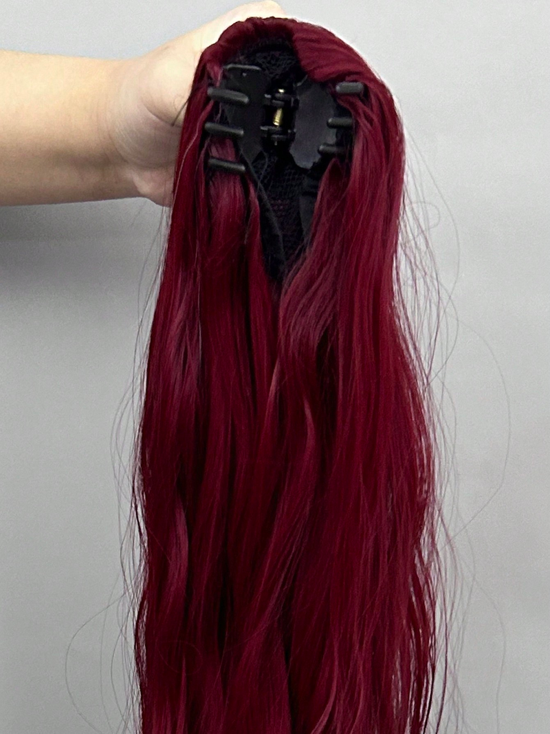 Extension de queue de cheval griffe 24 pouces perruque droite bouclée ondulée pour femmes enterrées_voghion.com