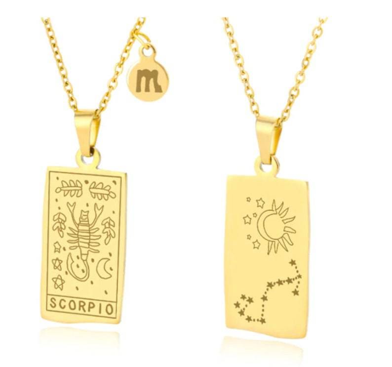 Nuova collana in acciaio inossidabile con 12 costellazioni placcata in oro e ciondolo in ottone per uomini e donne facoltosi._voghion.com