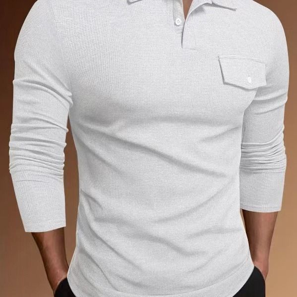 Ironclad GentIronclad Gent Autumn Winter Waffle T-Shirt Long Sleeve Loose Polo Collar Top Solid Color Business Men's Wear_voghion.com