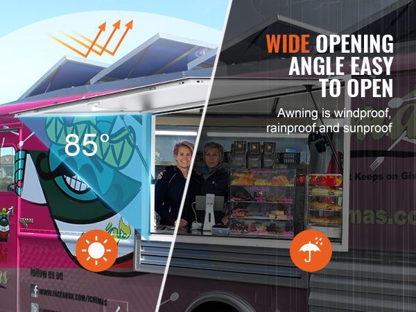 VEVOR Concession Window 74"x40", Aluminum Alloy Food Truck Service Window With Awning Door & Drag Hook, Up To 85 Degrees Stand Serving Window For Food Trucks Concession Trailers, Glass Not Included_voghion.com