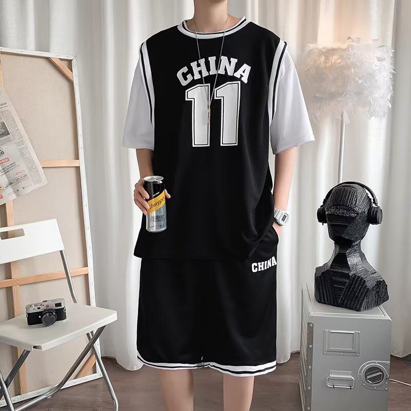 Herrenbekleidung Basketballanzug Lockerer großer Sportbekleidungs-Trainingsanzug Trendy Zweiteiliger Wettkampfanzug für Mittelschüler Trikotanzug_voghion.com