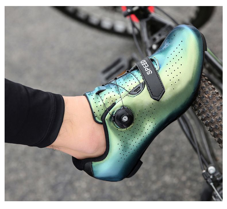 Novo estilo de calçados de ciclismo com travas, calçados com trava de fivela dupla, calçados de bicicleta de estrada masculinos e femininos, solado rígido de borracha para mountain bike_voghion.com