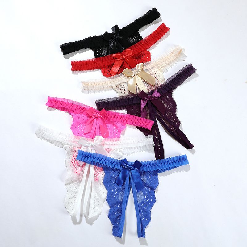 Sexy Plus Size Thong Women's Underwear With Open Cut Tempting Lingerie Lace Transparent T Pants 8025_voghion.com