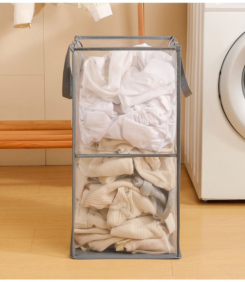 Foldable Square Mesh Laundry Basket – Dual-Layer Or Single-Layer Storage Hamper For Clothes, Toys & Home Organization (33×33×33cm / 33×33×66cm)_voghion.com