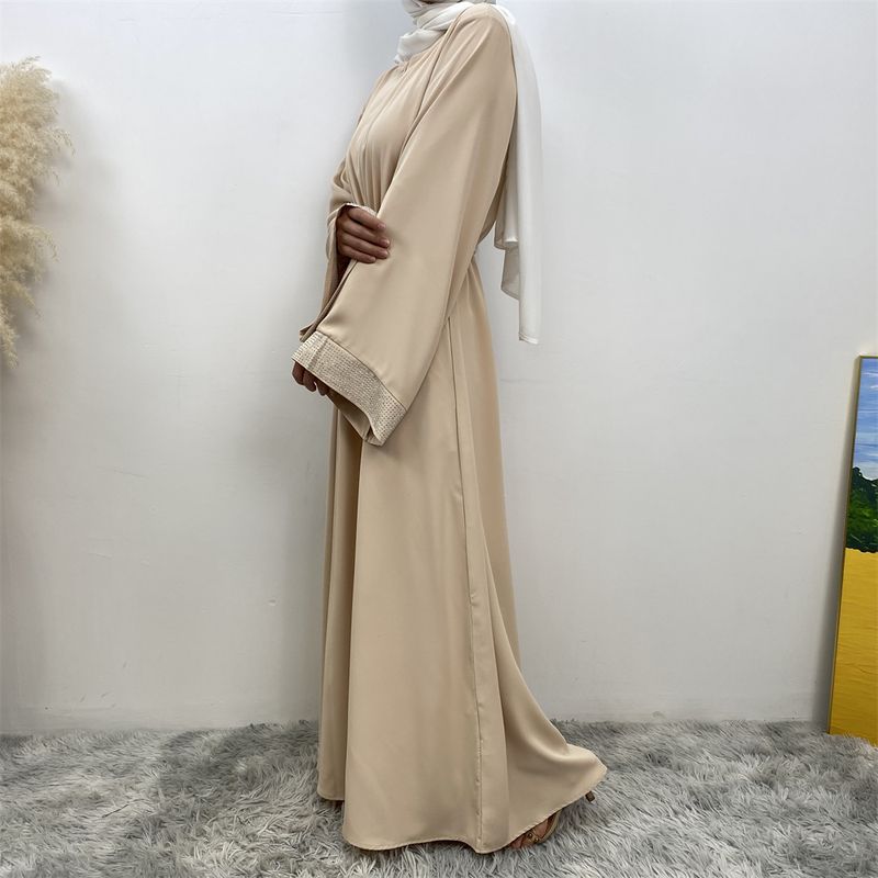 Ramadan moslim vrouw jurk vooraan rits verborgen riem Dubai abaya mouwen met zilveren rand ontwerp Marokkaanse kaftan koninklijke vrouwen rood_voghion.com