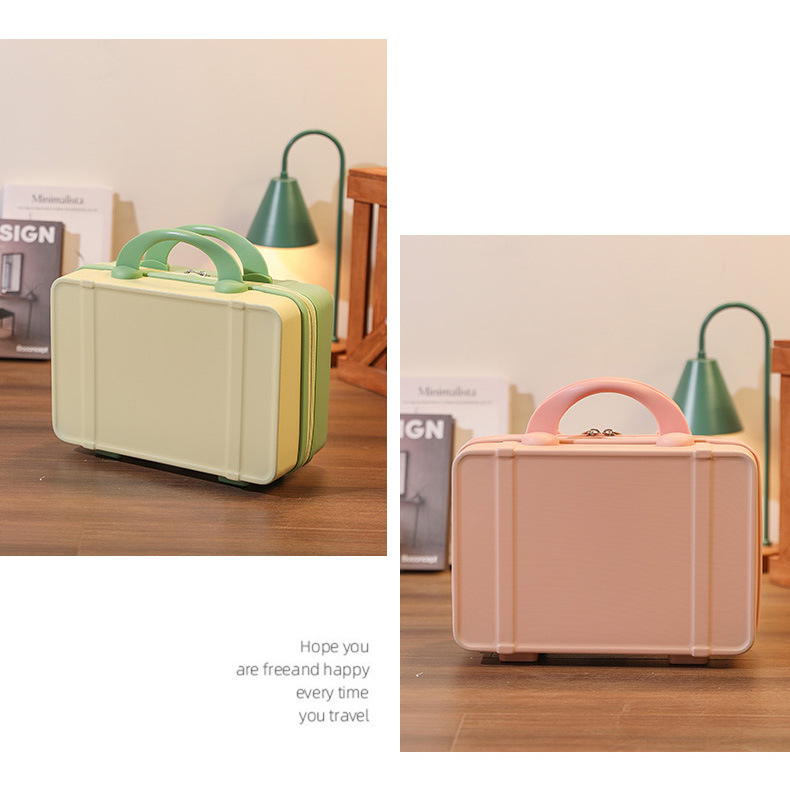 Bonbonfarbener Kontrast mit märchenhaftem Handgeschenk in Volltonfarbe, durchsichtige Reisebox, Mini-Koffer mit Reißverschluss_voghion.com