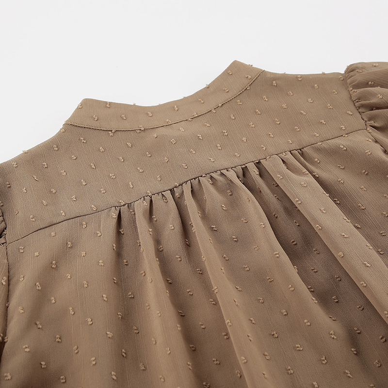 Camicia da donna in chiffon jacquard moda temperamento francese, nicchia femminile, camicetta con maniche a sbuffo e volant allentato_voghion.com