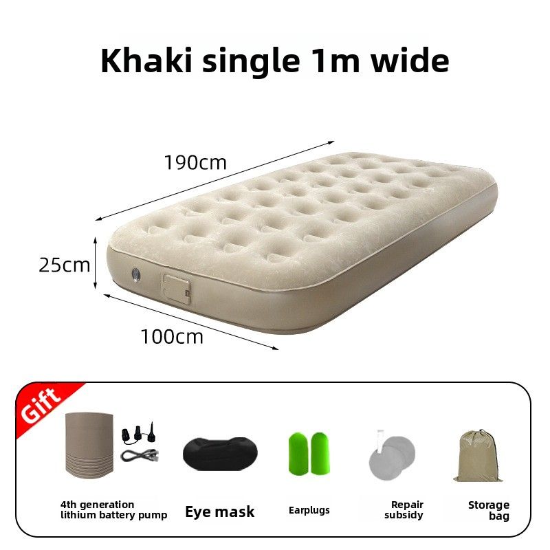 Fully Automatic Heightened And Thickened Flocked Inflatable Mattress, Outdoor Camping Double Air Bed, Home Use With_voghion.com