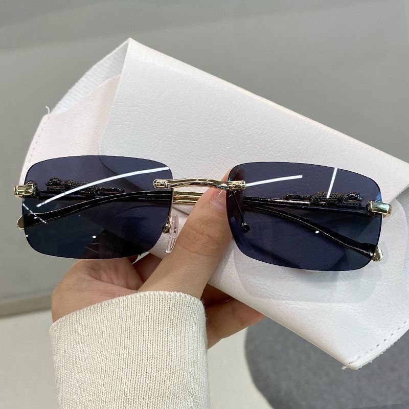 Nieuwe randloze zonnebril Retro luipaardkop vierkante zonnebril Unisex_voghion.com