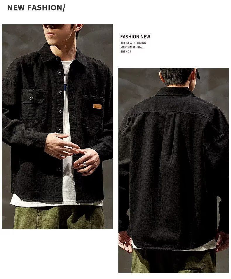 Camicia da lavoro vintage – Manica lunga oversize, tessuto elasticizzato, design multitasche, giacca casual robusta (M-5XL, capo essenziale per l'autunno)_voghion.com
