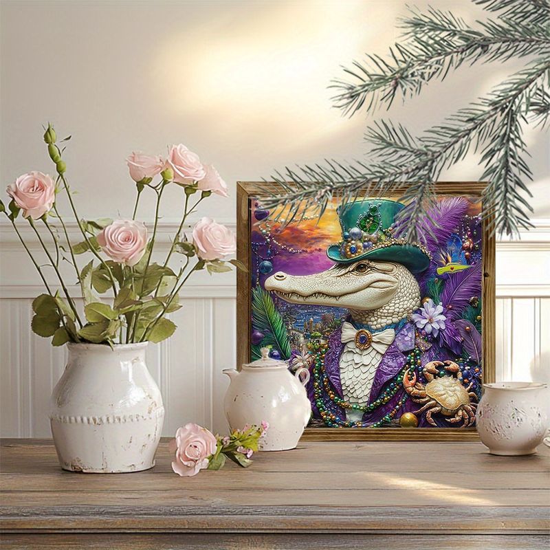8x8 Karnevalsschild aus Holz – Mardi Gras Party-Dekor für Schreibtisch/Wohnzimmer/Büro, lebendiges gerahmtes Urlaubsgeschenk_voghion.com