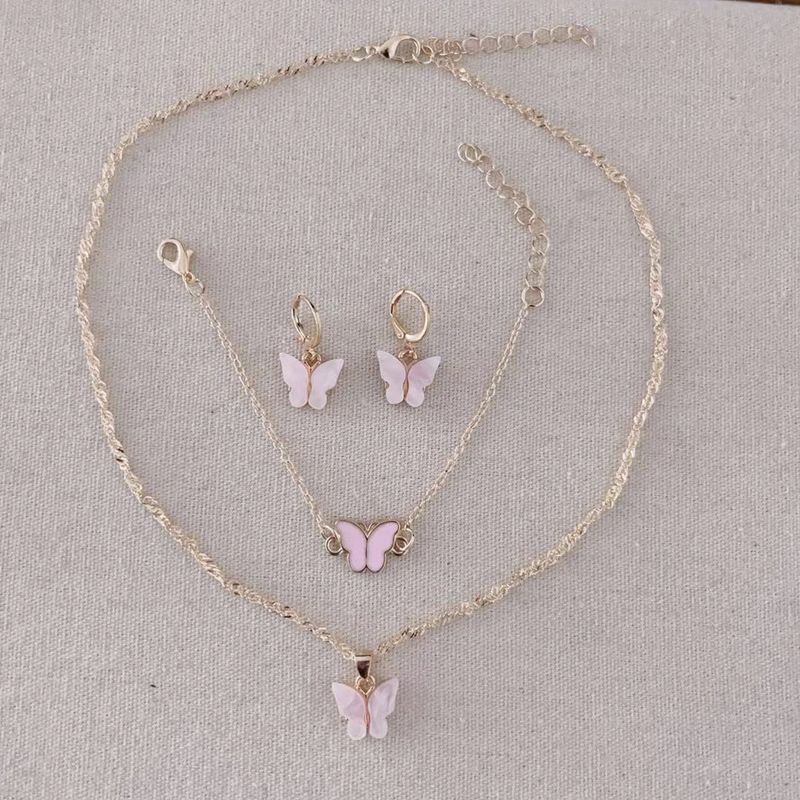 Nuovo set di gioielli a farfalla in acrilico colorato dolce versatile collana clavicola da donna accessori unici alla moda_voghion.com