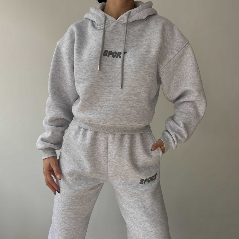 Women’s Printed Hoodie & Jogger Pants Set (Breathable Spandex, Charcoal/Black/Beige/Coffee/Navy, S/M/L/XL, Streetwear Athleisure)_voghion.com