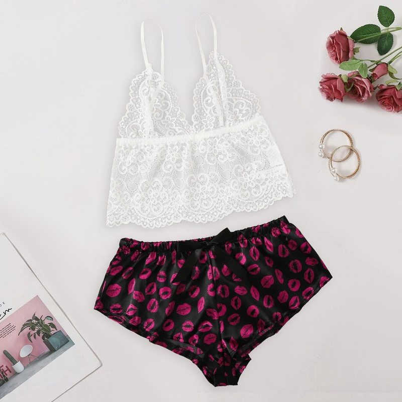 Free Shiping Print Silk Underwear Sexy Lingerie Set Plus Size Women's Underwear Sexy Lingerie Underwear Underwear Pamas_voghion.com