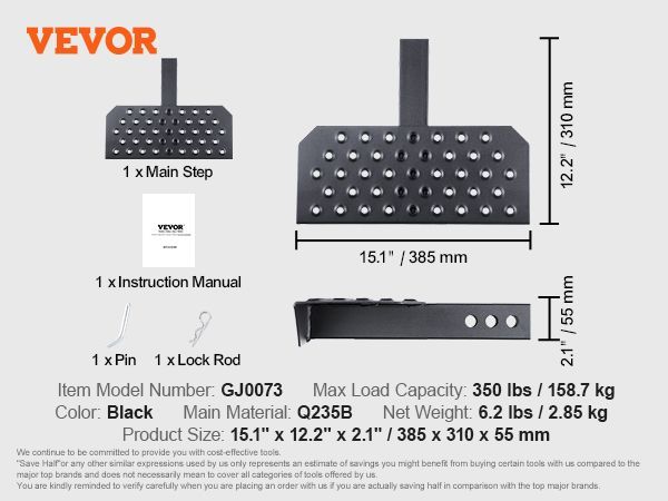 VEVOR Hitch Step For 2" Receiver Universal Trailer Tow Rear Bumper Guard Steel_voghion.com