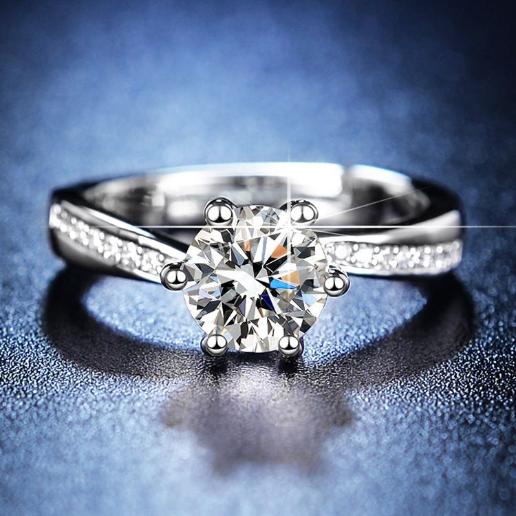 Live streaming light luxury design fashionable diamond inlaid moissanite one carat open zircon ring for women_voghion.com