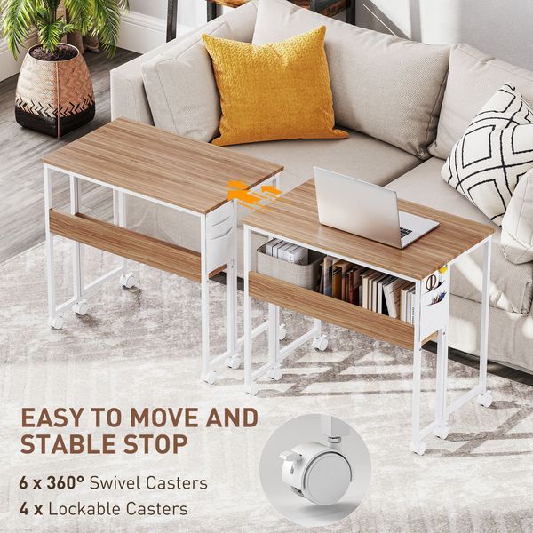 HOMCOM Folding Computer Desk, Foldable Desk With Storage Bag, Shelf And Wheels For Small Spaces, Home Office, Natural Wood_voghion.com