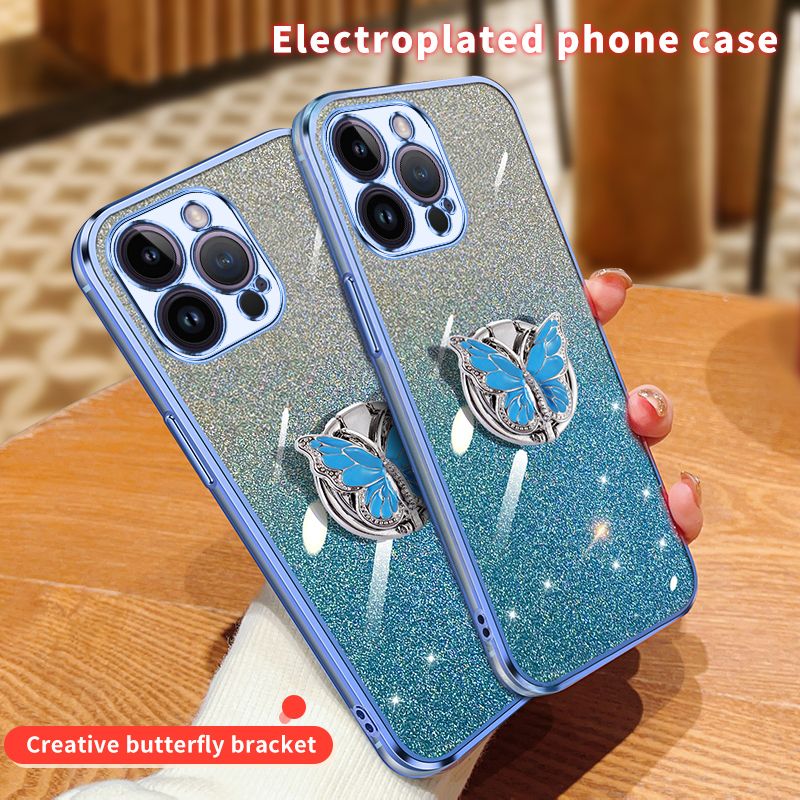 Funda con soporte de mariposa y revestimiento brillante para OPPO A58 A95 A78 A57S A54 5G A52 A53 A17 Reno 11 10_voghion.com