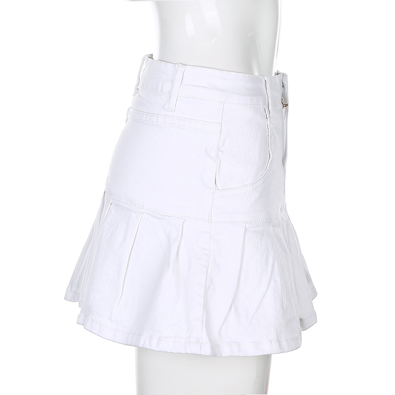 Women's Clothing Half Length Denim Skirt Sexy Two Piece Stretch Denim Skirt_voghion.com
