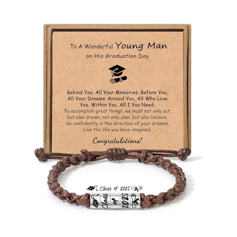 Bracciale da uomo in acciaio inossidabile marrone piatto, fatto a mano, intrecciato, regalo per la laurea e il ritorno a scuola_voghion.com