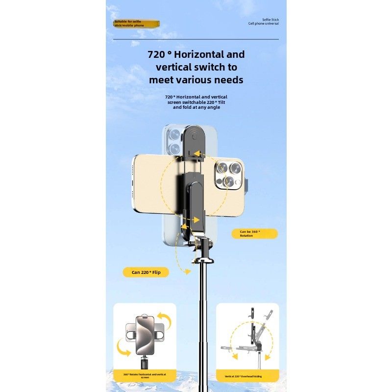 Selfie stick new mobile phone holder travel handheld multi-function live broadcast shooting portable universal bluetooth vlog mini_voghion.com