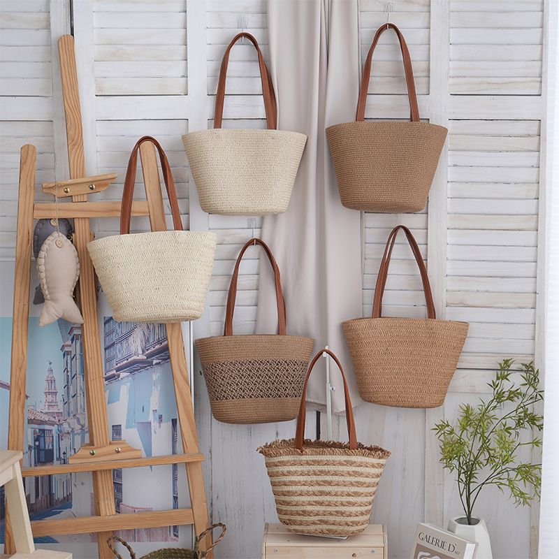 Summer Single Shoulder Women's Beach Striped Straw Large Capacity Vacation Travel New Fashion Versatile Tote Bag_voghion.com
