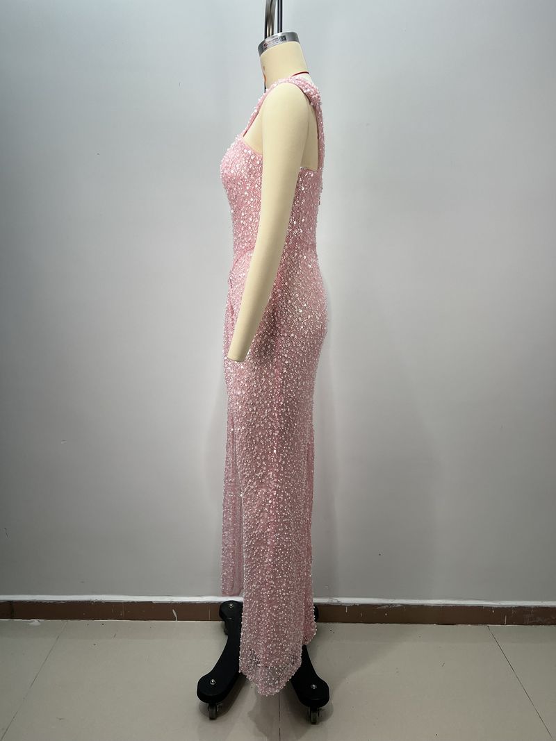 Robe sirène élégante à sequins et épaules dénudées pour femme – Robe de soirée moulante extensible avec décolleté perlé pour fêtes, rendez-vous et occasions spéciales_voghion.com