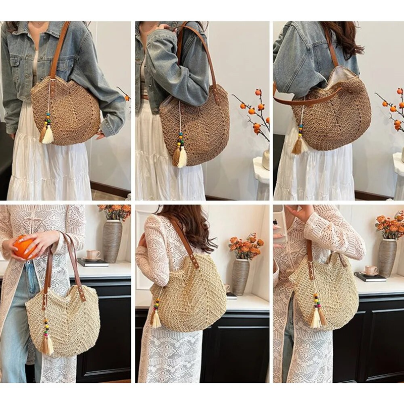Grande borsa in paglia intrecciata borsa femminile di grande capacità nuova borsa a secchiello borsa da spiaggia per vacanze al mare Joker monospalla_voghion.com
