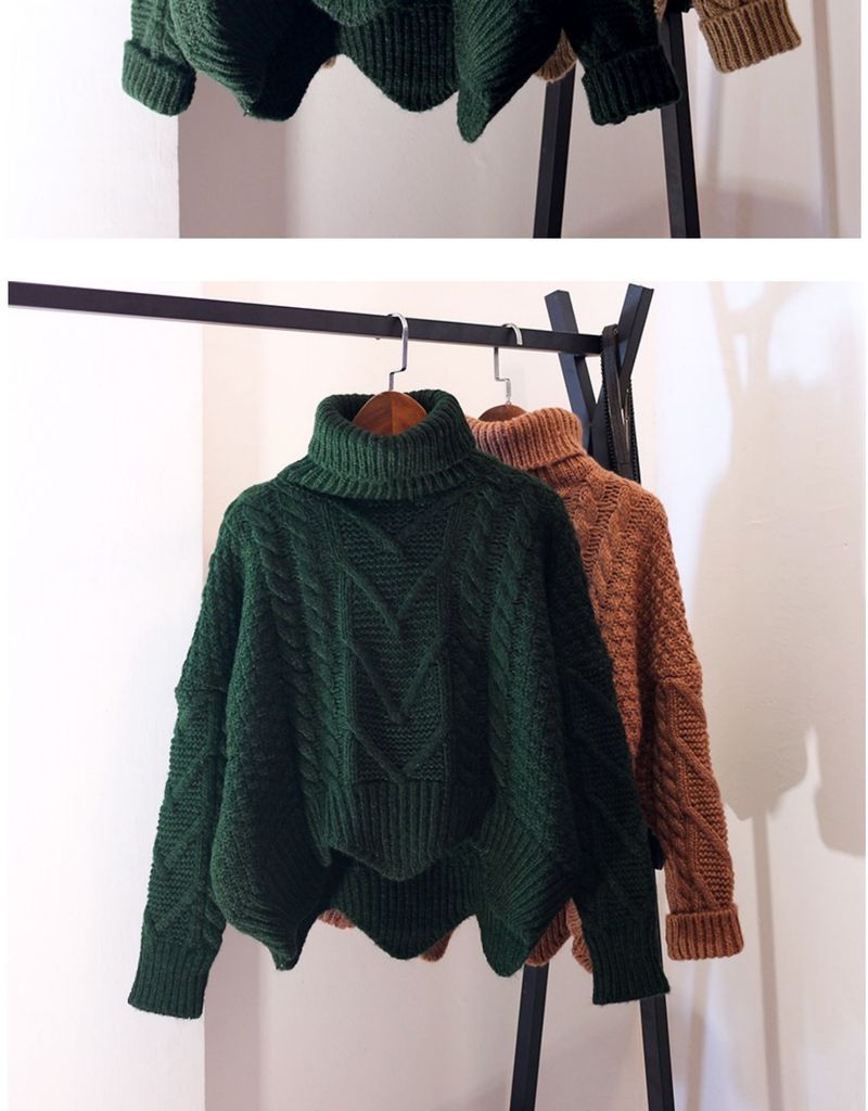 Maglione lavorato a maglia grosso da donna, collo alto, pullover oversize all'uncinetto, top invernali comodi_voghion.com
